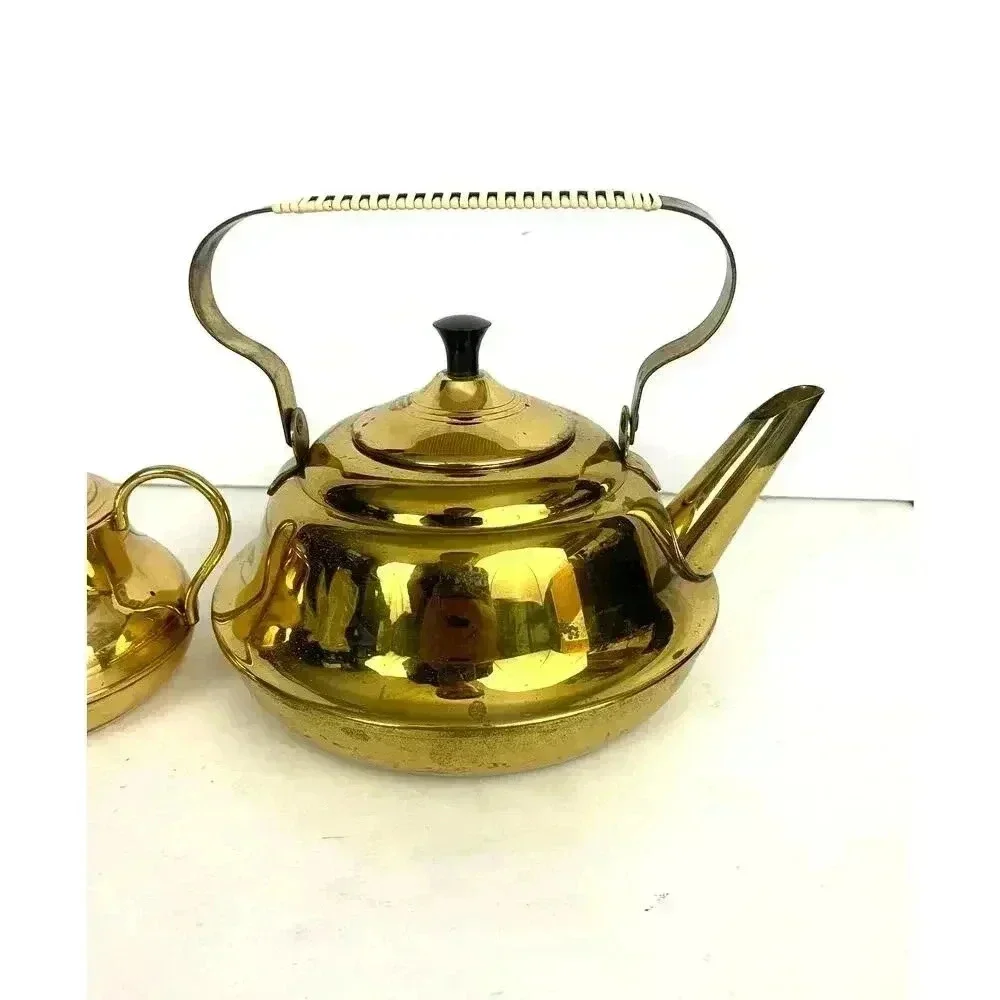 3 PC VTG Brass Pitcher Double‎ Handles Lidded Spout Made in Holland MCM